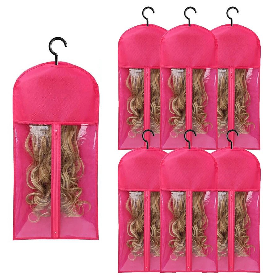 Hairporium 6pcs Long Hair Extension & Wig Storage Bag Set – Non-Woven Dust-Proof Carrier Bags with Hangers for Home and Salon Organisation