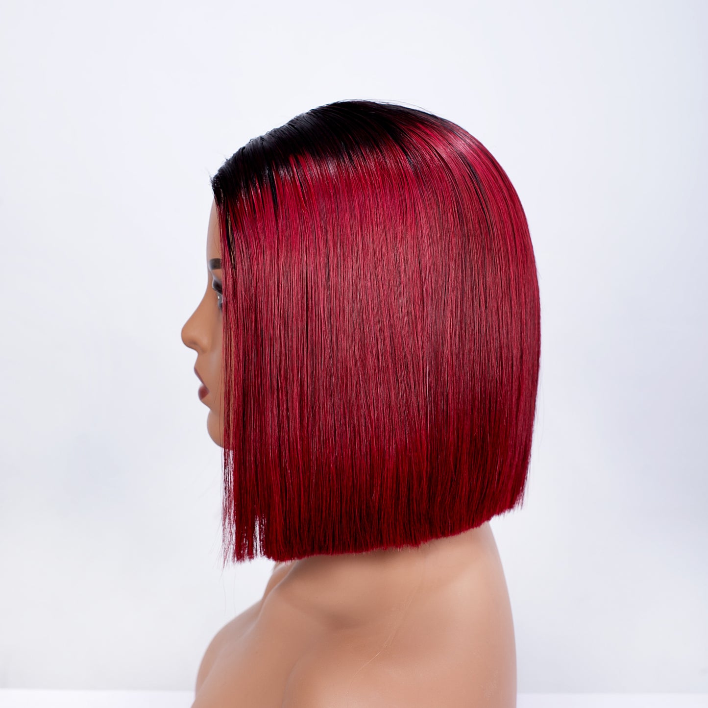 Hairporium Super Double Drawn Vietnamese Bone Straight Wig – 100% Raw Virgin Hair, Burgundy 1B/99J, Glueless Precut Blunt Cut Bob with HD Transparent Lace Closure (10-inch)