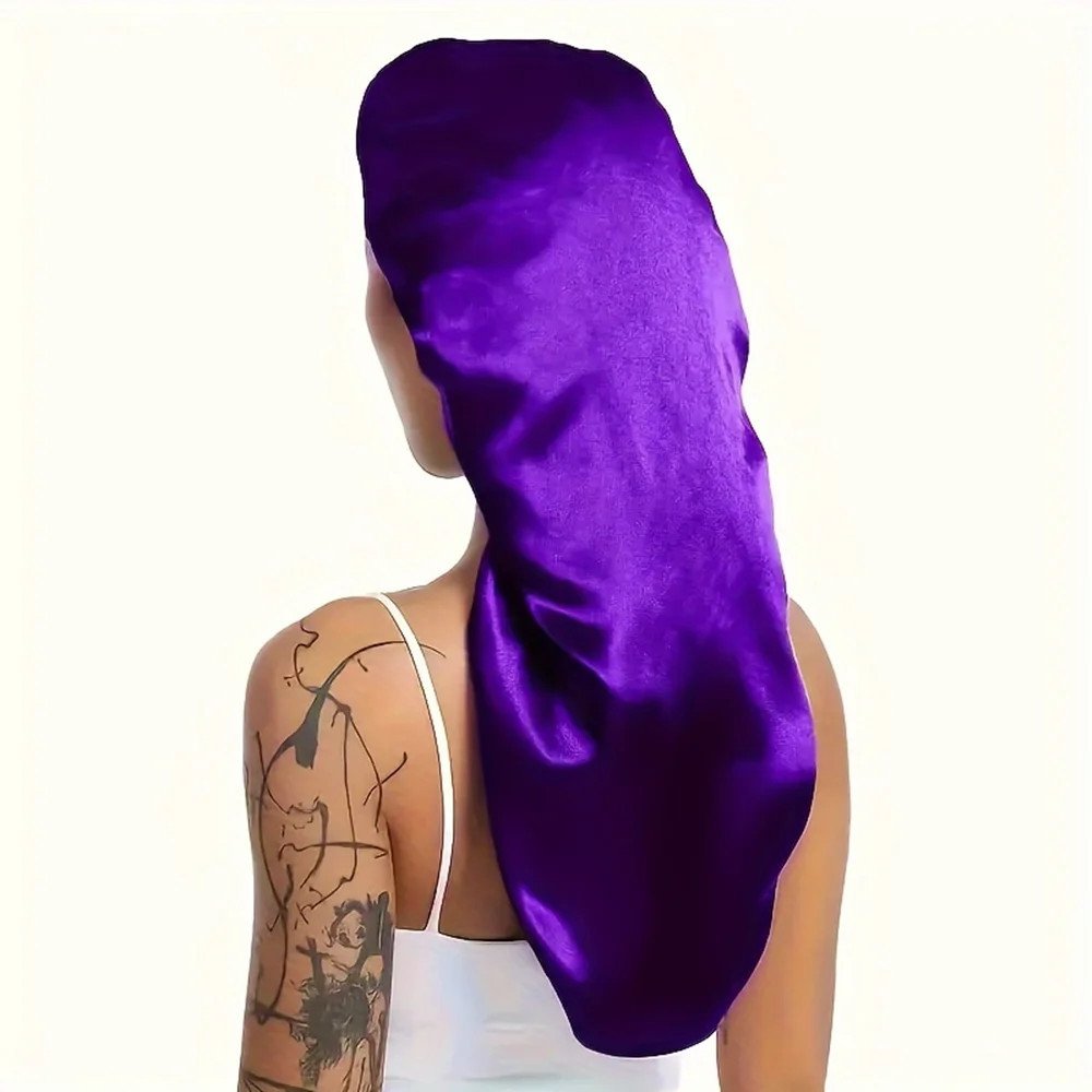 Hairporium Silky Long Bonnet: Solid Color Night Cap for Women's Overnight Hair Care