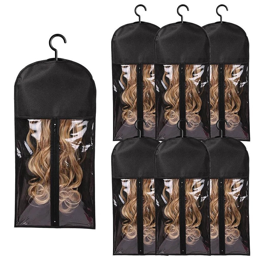 6pcs Long Hair Extensions Wig Storage Bag – Non-Woven Dust Proof Wigs Carrier Bags with Hanger for Home Salon Organizer