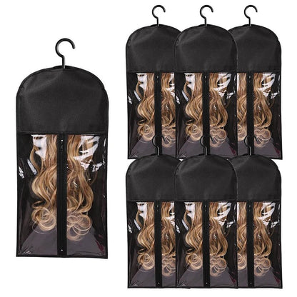 6pcs Long Hair Extensions Wig Storage Bag – Non-Woven Dust Proof Wigs Carrier Bags with Hanger for Home Salon Organizer