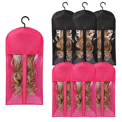 6pcs Long Hair Extensions Wig Storage Bag – Non-Woven Dust Proof Wigs Carrier Bags with Hanger for Home Salon Organizer
