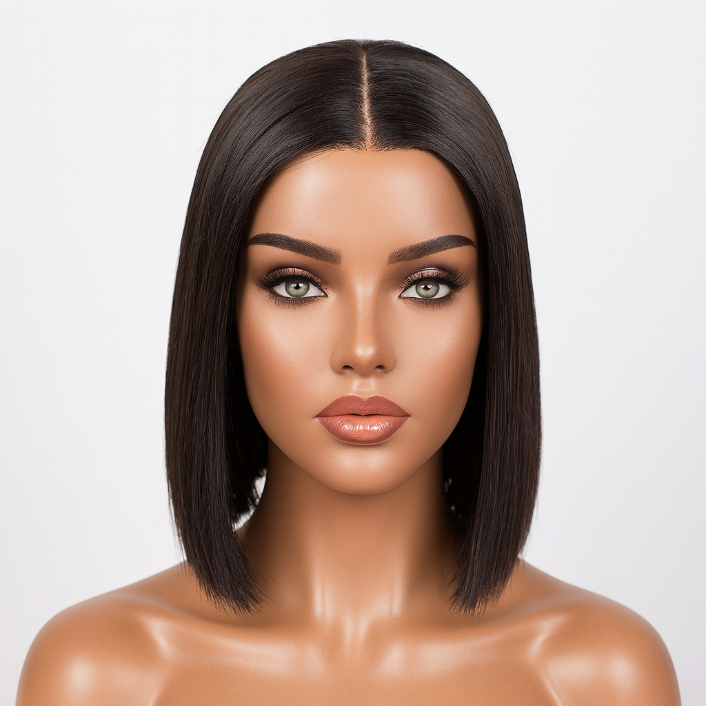 Hairporium Super Double Drawn Vietnamese Bone Straight Wig – 100% Raw Virgin Hair, Natural Black 1B, Glueless Precut Blunt Cut Bob with HD Transparent Lace Closure (10-inch)